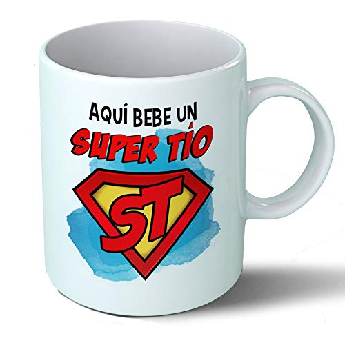 Planetacase Taza Tio - Aquí Bebe Un Super Tío - Regalo Original Tios Supertio Familia Taza Desayuno Café Ceramica 330 mL