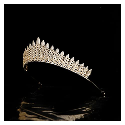 Planta de Oro Coronas DE Boda Y Tiaras 3A CUERCO CUBICA DE Zircon DE LA Novia DE DIEVENCIA DE LA Boda Accesorios DE Pelo (Metal Color : Gold)