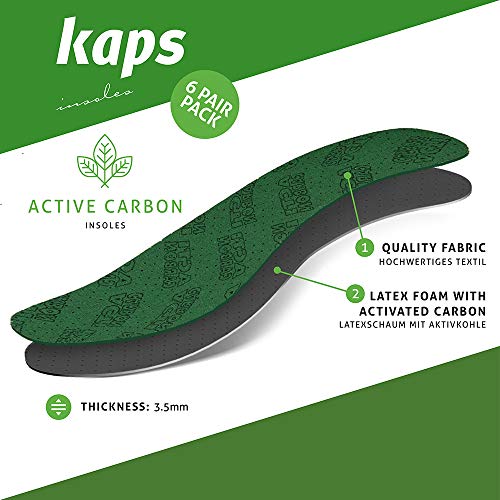 Plantillas Zapatos Carbón Activado, Paquete de 6 Pares de Plantillas para Mujeres y Hombres, Plantillas de Zapatos Unisex con Tecnología de Absorción de Olores, Kaps (45 EUR)