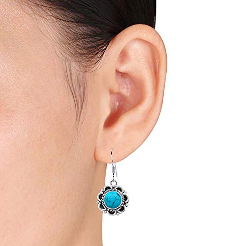 Plata plateado S925 tailandesa Vintage Faux turquesa Flores florales con incrustaciones cuelgan el gancho regalo de la joyería Pendientes partido de las mujeres, Nombre de color: azul ( Color : Blue )