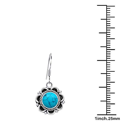 Plata plateado S925 tailandesa Vintage Faux turquesa Flores florales con incrustaciones cuelgan el gancho regalo de la joyería Pendientes partido de las mujeres, Nombre de color: azul ( Color : Blue )