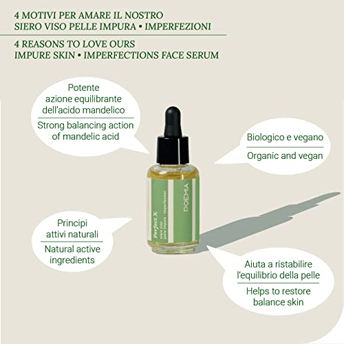 Poemia Face Serum Gel Piel impura Imperfecciones Acné Poros dilatados Orgánico Vegano Certificado Ácido mandélico Sauce Bardana Aceite de árbol de té Hombre Mujer Made In Italy