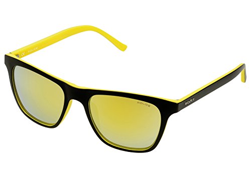 Police Hot 1 Gafas de Sol, Semi Matt Black & Yellow Frame/Gold Mirror Lens, 53 Unisex