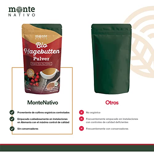 Polvo Orgánico de Rosa Mosqueta, 1kg (1000g) MonteNativo – Vegano y Sin Aditivos – Polvo 100% orgánico de rosa mosqueta con valiosas vitaminas y minerales – de cultivo orgánico controlado