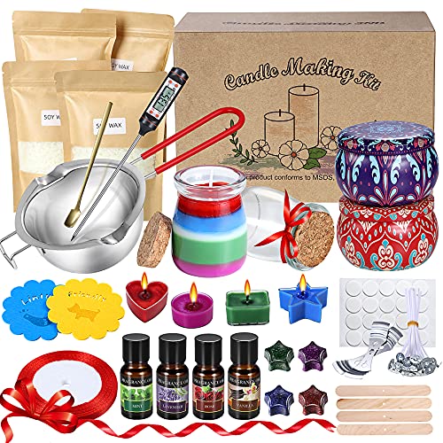 Popolic Herramienta para Velas de Bricolaje, Kit de Velas Perfumadas, Velas Perfumadas de Regalo con Tarro de Vidrio, Vela Aromática, DIY Juego de Soja Regalo y Decoración de Navidad para Mujer Madre