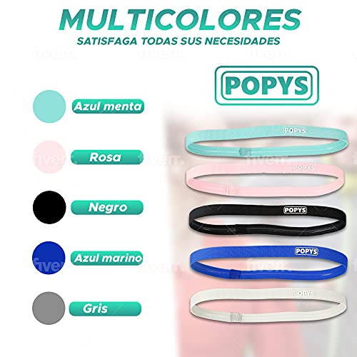 POPYS Diadema Deportiva para Hombre, Cintas Pelo Chico Negro, Azul Marino, Gris 8 Unidad (Paquete de 1)