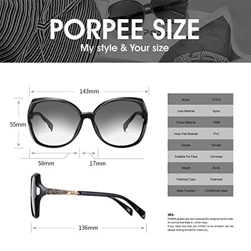 PORPEE Gafas de Sol Mujer Polarizadas, 2021 Gafas de Sol Moda con Tecnología de Incrustación de Diamante - Lentes polarizantes HD de Nylon | UV400 Protection | Resistencia al Deslumbramiento