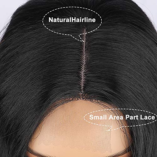 PORSMEER Pelucas Negro con Reflejos Marrón, Corto Ondulado Bob Encaje Frontal Pelucas Natural para Mujer, Cabello Negras Rizado Hombro Longitud Sintético Lace Front Pelo para Cosplay Disfraces 14"