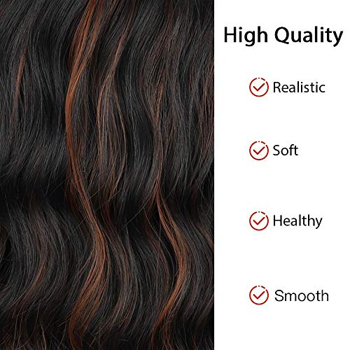 PORSMEER Pelucas Negro con Reflejos Marrón, Corto Ondulado Bob Encaje Frontal Pelucas Natural para Mujer, Cabello Negras Rizado Hombro Longitud Sintético Lace Front Pelo para Cosplay Disfraces 14"