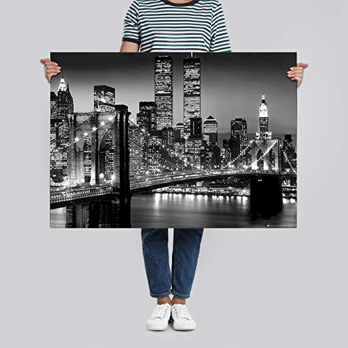 Póster New York - Puente de Brooklyn Lights World - Trade Center (91,5cm x 61cm) + 1 Póster con Motivo de Paraiso Playero