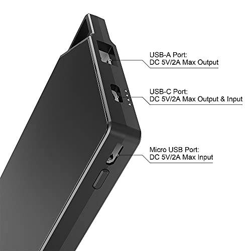 Power Bank 10000mAh Ultra-delgado Espesor de solo 8.8 mm, Batería externa portátil con puerto USB-C, Micro USB y USB-A, Light Power Bank Compatible con Android y iPhone, cámaras, etc. (160g)