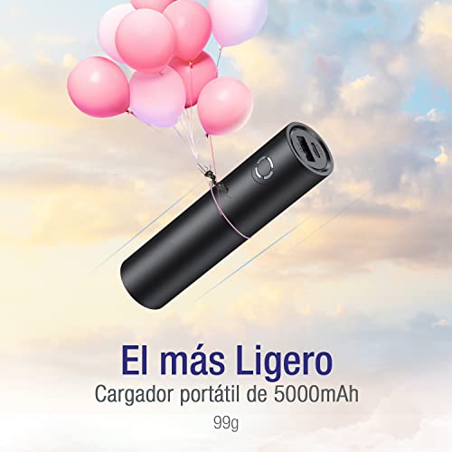 Power Bank 5000mAh Cargador Portátil con Salida de 2.4A, Batería Externa Móvil para Teléfonos Inteligentes, Tablets y Más-Negro