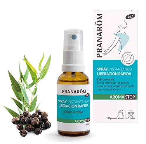 Pranarôm Spray Instantáneo, liberación rápida, calma y relaja, deshabituación, efecto rápido de los aceites esenciales de copaiba, pimienta negra y hierbabuena, 15 ml