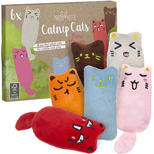 PRETTY KITTY Minz Miezen - Juego de 6 cojines para gatos con hierba gatera, para gatos con hierba gatera, juguete para gatos