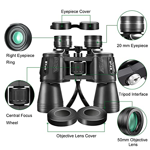 Prismáticos para adultos, 12 x 50 pulgadas, impermeables y compactos con visión nocturna, prismáticos de lente de prisma FMC BAK4 superclaros, perfectos para observación de aves, senderismo