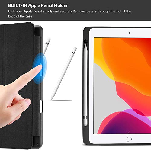 ProCase Funda Compatible con 10.2" iPad 8 2020 y iPad 7 2019, Carcasa Plegable con Portalápiz, Tapa Inteligente y Reverso Flexible TPU para 2020 y 2019 10.2" iPad 8ª / 7ª Geneación -Negro