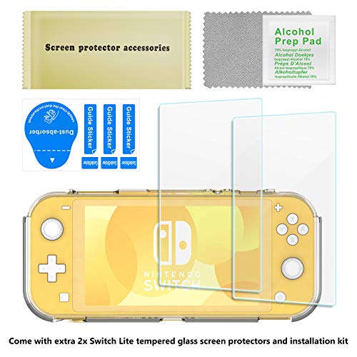 ProCase Funda Transparente y 2 Protectores Pantalla para Nintendo Switch Lite 2019, Carcasa TPU Suave Antigolpes Antiarañazos con 2 Unidades Protector Vidrio Templado –Transparente