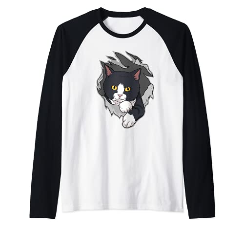 Propietario de Gato Tuxedo Mujer Gatito Tuxedo Camiseta Manga Raglan