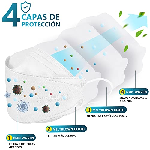 PROTECTOR P Mascarillas FFP2 NR Certificación CE 2163 Uso No Médico 3, 5, 10, 20, 50 o 100 pcs, filtración ≥ 95%, comoda ligera, Filtro Multicapa, Uso Personal, Mascarillas Facial Protección