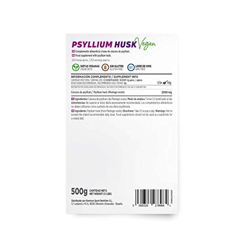 Psyllium Husk en Polvo de HSN | Sabor Natural 500 gr = 250 Tomas por Envase | 2000 mg por Dosis Diaria de Fuente de Fibra Soluble Cáscara de Plántago | No-GMO, Vegano, Sin Gluten