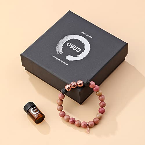 Pulsera Cuarcita Rosa semipreciosas para aliviar el estrés de la ansiedad, Bolas de Lava, aromaterapia, Mujeres y Hombres – Pulsera de Piedra Natural difusor de Aceite 18 cm (Cuarcita Rosa)