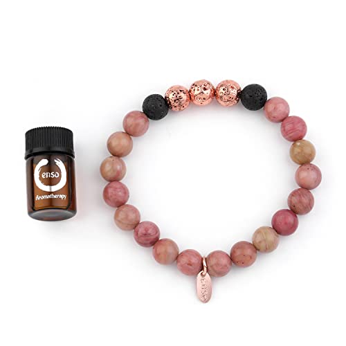 Pulsera Cuarcita Rosa semipreciosas para aliviar el estrés de la ansiedad, Bolas de Lava, aromaterapia, Mujeres y Hombres – Pulsera de Piedra Natural difusor de Aceite 18 cm (Cuarcita Rosa)