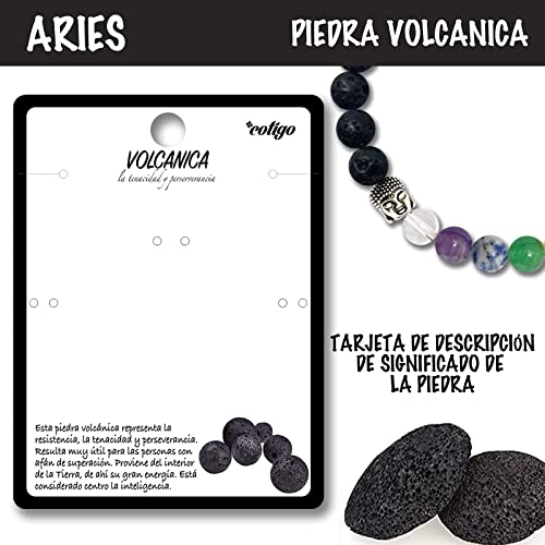 Pulsera de los 7 Chakras Piedras Naturales con Buda-Pulsera de Meditación y Yoga para Mujer y Hombres-Pulsera Elastica de Cuentas-Unisex para Regalos (Roca Volcánica,Lava negro,6mm)