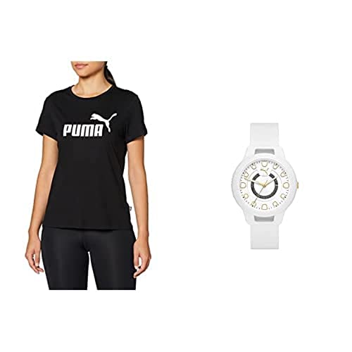 PUMA ESS Logo tee Camiseta, Mujer, Black, M Reloj para Mujer Reset de policarbonato de Color Blanco con Tres Agujas y Fecha