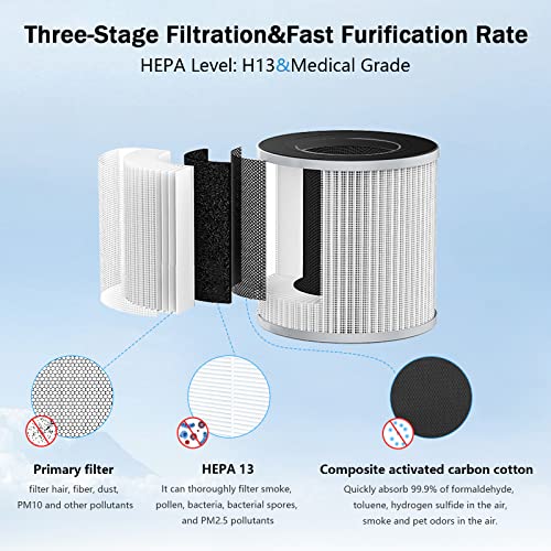 Purificador de Aire con Filtro HEPA H13, Purificador Función de Iones Negativos 100% Sin Ozono, Filtración 99.97%, Temporización, Bloqueo para Niños, Bajo nivel de Ruido para la Oficina, Cocina