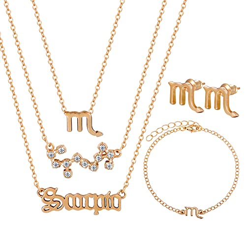 Qerrassa Collare Conjunto Para Mujere Oro zodiaco 6 Piezas Géminis Cáncer Leo Virgo Libra Escorpio Sagitario Capricornio Acuario Piscis Tauro Aries Collares Colgante Acero Inoxidable Colgantes