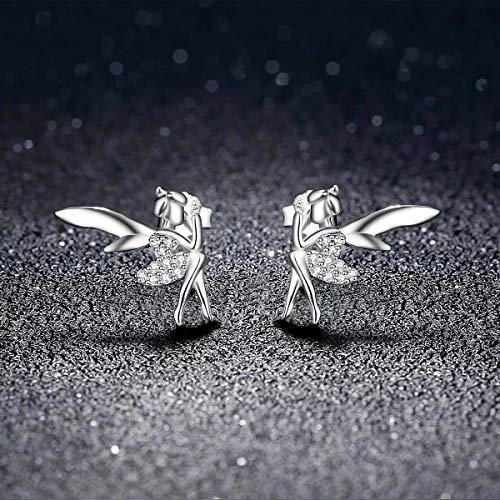 Qings Pendientes de hadas elfos Alas de moda Plata de ley 925 Regalos sorpresa para mujeres y niñas