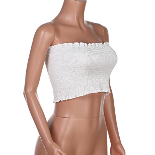 QinMM Camiseta sin Tirantes de Mujer, elásticas Tank Estampado Rose Boob Bandeau Tops Sujetador de lencería Camisa (Blanco, M)