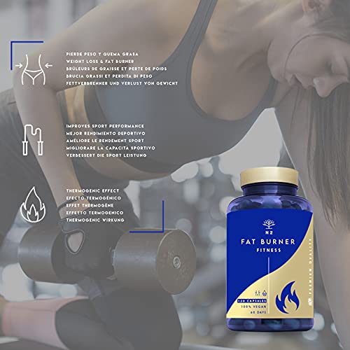 Quemagrasas Natural Termogénico Adelgazante Fat Burner Supresor de Apetito Ingredientes 100% Naturales 120 Cápsulas Vegetal. quema grasas pre entreno. VEGANO Fabricado en CE. N2 Natural Nutrition