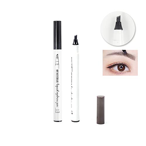 QUEMISS Lápiz de Cejas, Lápiz de Cejas Microblading, Lápiz de Tatuaje de Cejas, Lápiz de Cejas Impermeable de 4 Puntos, Contornos de Duraderos Forma Natural de Las Cejas Con Regalo (1 # Castaño)