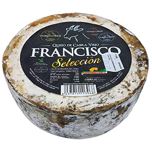 Queso de Cabra Extremeño Viejo Selección - Peso Aproximado 800 gramos - Elaborado con leche cruda de Cabra - Medalla de SUPER ORO en la categoría de Queso de Cabra Curado