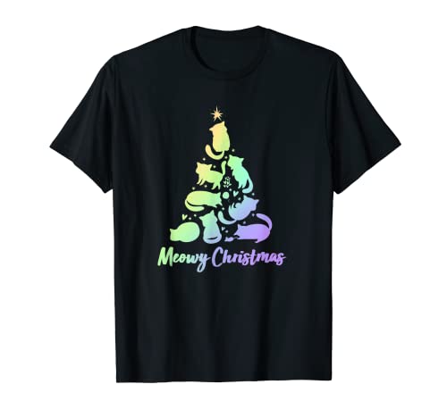 Rainbow Meowy Christmas | Árbol de Navidad Kitty Camiseta