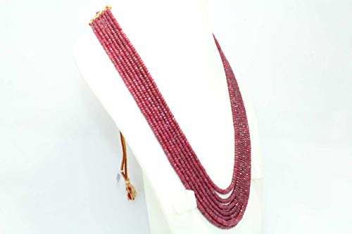 Rajasthan Gems - Collar de cuentas de rubí rojo con tratamiento facetado, 7 líneas, 565 quilates