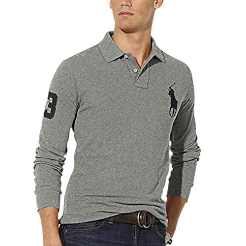 Ralph Lauren Polo de Manga Larga con Big Pony (M, Grey Heather)