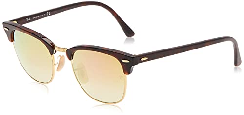 Ray-Ban Clubmaster, Gafas de Sol Unisex, Multicolor (Marco: Rojo Havana ,Vidrio: Azulado 990/7Q), 49 milímetros