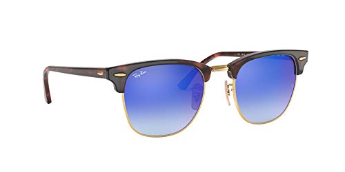 Ray-Ban Clubmaster, Gafas de Sol Unisex, Multicolor (Marco: Rojo Havana ,Vidrio: Azulado 990/7Q), 49 milímetros