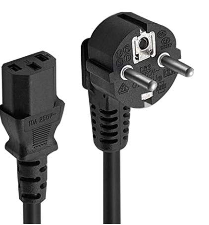 Rayber Cable certificado VDE, interfaz de CA de tres núcleos, se puede utilizar para todo tipo de aparatos eléctricos, enchufes, toma de corriente en ángulo a enchufe IEC C13, 1 m.