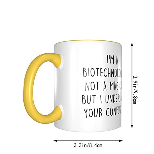 Regalo divertido para biotecnólogo no un mago, pero entiendo tu confusión, taza de té de café, la mejor idea de regalo de mordaza, taza de café de color de borde amarillo