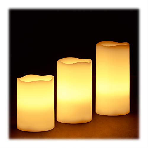 Relaxdays Set de 3 Velas Led, Eléctricas, A Pilas, Navidad, Luz Centelleante, Cera, Ø 7 cm, Tamaños Diferentes, Crema