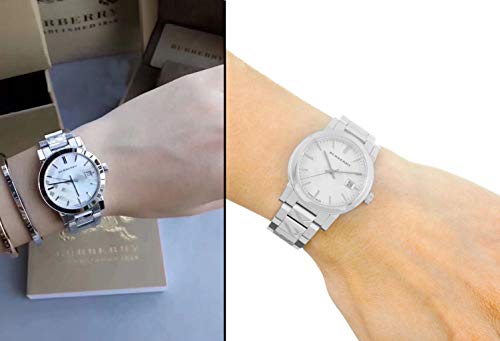 Reloj de pulsera suizo con grabado de plata con fecha 34 mm para mujer, de acero inoxidable, la ciudad BU9144