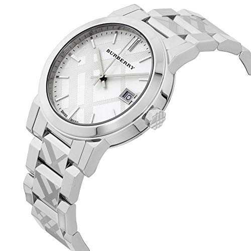 Reloj de pulsera suizo con grabado de plata con fecha 34 mm para mujer, de acero inoxidable, la ciudad BU9144