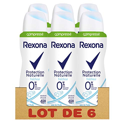 Rexona 0% Déodorant Femme Spray Compressé Protection Naturelle Fraîcheur 48h - Lot de 6 x 100 ml