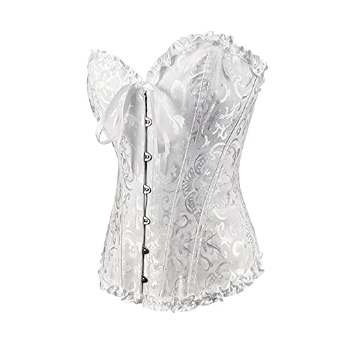 RHISLEO Top de corsé deshuesado con encaje floral burlesque vasco Bustier Shaper Overbust para mujer, Blanco floral., 38