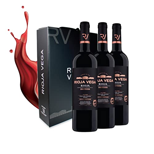 Rioja Vega - Vino tinto Rioja Vega Gran Reserva - Estuche 3 botellas de vino x 750 ml - D.O. Rioja - Vino tinto Tempranillo, graciano y mazuelo