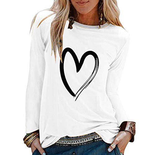 riou Blusas y Camisas de Mujer Manga Larga Otoño primavera Elegante Camiseta Estampado de Corazón Casual Túnica Delgado Sexy Tops Jersey