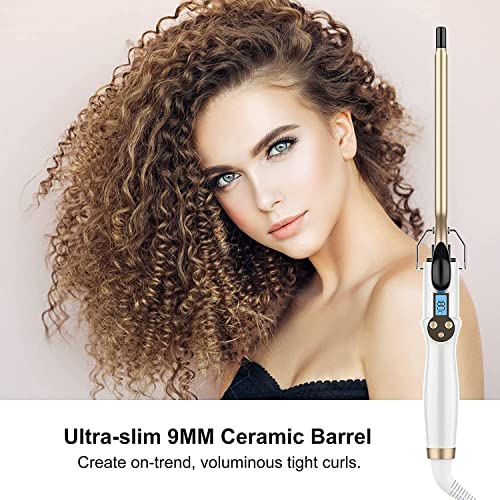 Rizador de Pelo Mini Diámetro 9MM, AIMERVO Tenacilla Ultra Fina Profesional para Ricitos Afro, Planchas con Pantalla LCD, 11 Ajustes de Temperatura de 110 a 210 °C, Revestimiento de Ceramic-Toumaline